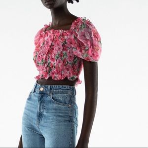 ZARA Smocked Top - Floral Print